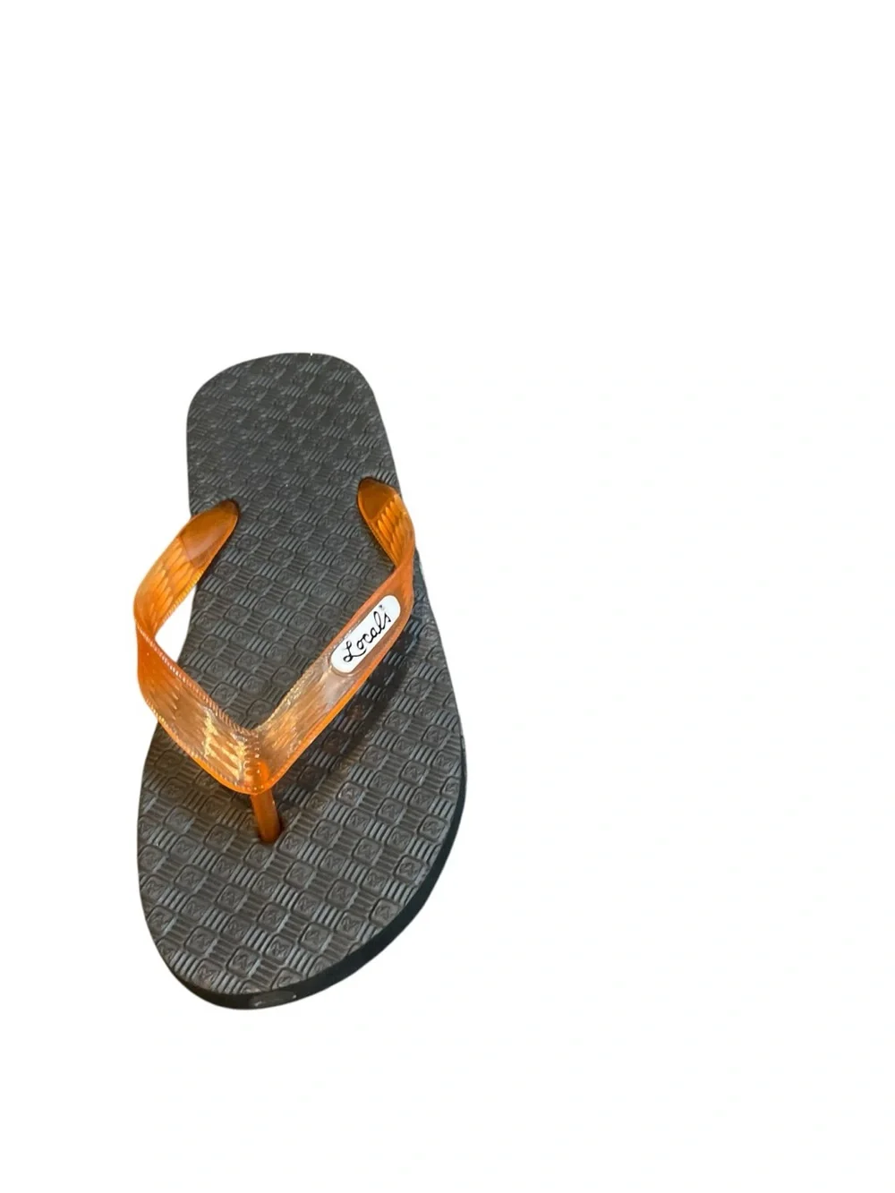 Women’s Orange Strap Flip Flops with Black Textured Footbed - Unbranded